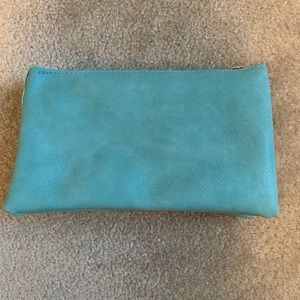 Cyan blue vegan leather clutch/crossbody
